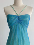 Ndyad Gradient Turquoise Satin Chiffon Sheath Prom Dresses Vintage Formal Evening Gowns HZ1024