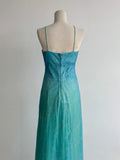 Ndyad Gradient Turquoise Satin Chiffon Sheath Prom Dresses Vintage Formal Evening Gowns HZ1024