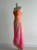 Ndyad Gradient Orange Pink Spaghetti Straps A-Line Chiffon Prom Dresses Y2K Evening Gowns HZ1024