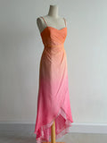 Ndyad Gradient Orange Pink Spaghetti Straps A-Line Chiffon Prom Dresses Y2K Evening Gowns HZ1024