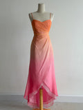 Ndyad Gradient Orange Pink Spaghetti Straps A-Line Chiffon Prom Dresses Y2K Evening Gowns HZ1024