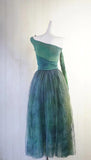 Ndyad Forest Green One Shoulder A-Line Chiffon Party Dress HZ1024