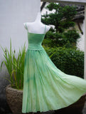 Ndyad Gradient Green Spaghetti Strap A-Line Long Party Dress Birthday Prom Dress HZ1024