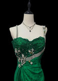 Ndyad Hunter Green Beaded Mermaid Chiffon Long Prom Dresses Formal Evening HZ1024