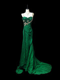 Ndyad Hunter Green Beaded Mermaid Chiffon Long Prom Dresses Formal Evening HZ1024