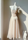 Ndyad Light Pink Spaghetti Straps Party Dress A-Line Chiffon Sequin Long Prom Dresses HZ1024