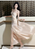 Ndyad Light Pink Spaghetti Straps Party Dress A-Line Chiffon Sequin Long Prom Dresses HZ1024