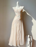 Ndyad Light Pink Spaghetti Straps Party Dress A-Line Chiffon Sequin Long Prom Dresses HZ1024