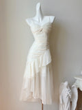 Ndyad Apricot Chiffon Spaghetti Strap Party Dresses Cute A-Line Evening Gowns HZ1024