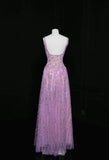 Ndyad Purple Square Neck A-Line Sequin Prom Dresses Sweet Birthday Party Dress HZ1024