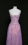 Ndyad Purple Square Neck A-Line Sequin Prom Dresses Sweet Birthday Party Dress HZ1024