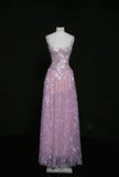 Ndyad Purple Square Neck A-Line Sequin Prom Dresses Sweet Birthday Party Dress HZ1024