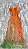 Ndyad Gradient Orange Spaghetti Straps Chiffon Lace Sheath Prom Dresses Elegant Evening Dress Gowns HZ1024