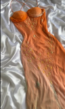 Ndyad Gradient Orange Spaghetti Straps Chiffon Lace Sheath Prom Dresses Elegant Evening Dress Gowns HZ1024