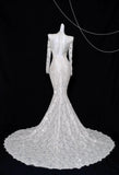 Ndyad White Turtleneck Lace Beaded Mermaid Long Sleeve Trailing Wedding Dress HZ1024