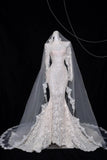 Ndyad White Turtleneck Lace Beaded Mermaid Long Sleeve Trailing Wedding Dress HZ1024