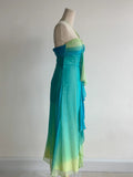 Ndyad Gradient Turquoise Halter Neck Chiffon Sheath Prom Dresses Vintage Party Dress HZ1024