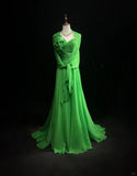 Ndyad Bud Green A-Line Chiffon Long Prom Dresses Vintage Formal Evening Gowns HZ1024