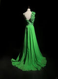 Ndyad Bud Green A-Line Chiffon Long Prom Dresses Vintage Formal Evening Gowns HZ1024