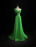 Ndyad Bud Green A-Line Chiffon Long Prom Dresses Vintage Formal Evening Gowns HZ1024