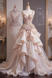 Ndyad Light Champagne Sweetheart Neckline A-Line Tulle Beaded Long Prom Dresses Princess-like Evening Gowns HZ1024