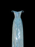 Ndyad Tiffany Blue Off Shoulder Sheath Sequin Long Prom Dresses Formal Evening Gowns HZ1024