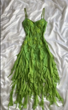 Ndyad Bud Green Spaghetti Straps Bodycon Beaded Chiffon Short Prom Dresses Vintage Party Dresses with Appliques HZ1024