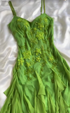 Ndyad Bud Green Spaghetti Straps Bodycon Beaded Chiffon Short Prom Dresses Vintage Party Dresses with Appliques HZ1024