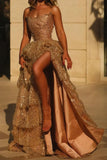 Ndyad Black Strapless A-Line Sequin Slit Long Prom Dresses Formal Evening Gowns HZ1024