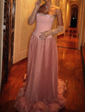 Ndyad Pink Strapless A-Line Tulle Long Prom Dresses Formal Evening Gowns HZ1024