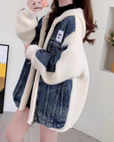 Ndyad patchwork hooded zip-up cardigan jacket HZ1024