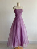 Ndyad Purple Spaghetti Straps A-Line Tulle Long Prom Dresses Gothic Formal Evening Gowns HZ1024