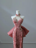 Ndyad Dark Peach Mandarin Collar Sheath Printed Velvet Long Prom Dresses Formal Evening Gowns HZ1024