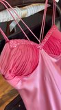Ndyad Pink Straps Mermaid Satin Long Prom Dresses Formal Evening Gowns HZ1024