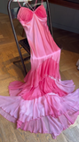 Ndyad Pink Straps Mermaid Satin Long Prom Dresses Formal Evening Gowns HZ1024