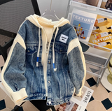 Ndyad patchwork hooded zip-up cardigan jacket HZ1024