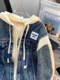 Ndyad patchwork hooded zip-up cardigan jacket HZ1024