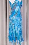 Ndyad Blue Spaghetti Straps Sheath Chiffon Beaded Short Prom Dresses HZ1024