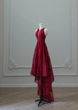 Ndyad Red Round Neck A-Line Tulle Hi-Lo Prom Dresses Formal Evening Gowns HZ1024