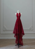 Ndyad Red Round Neck A-Line Tulle Hi-Lo Prom Dresses Formal Evening Gowns HZ1024