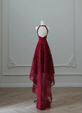 Ndyad Red Round Neck A-Line Tulle Hi-Lo Prom Dresses Formal Evening Gowns HZ1024