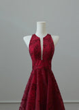 Ndyad Red Round Neck A-Line Tulle Hi-Lo Prom Dresses Formal Evening Gowns HZ1024