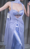 Ndyad Purple Sweetheart Neck Sheath Satin Chiffon Long Prom Dresses Formal Evening Gowns HZ1024