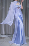 Ndyad Purple Sweetheart Neck Sheath Satin Chiffon Long Prom Dresses Formal Evening Gowns HZ1024