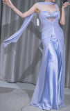 Ndyad Purple Sweetheart Neck Sheath Satin Chiffon Long Prom Dresses Formal Evening Gowns HZ1024
