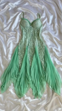 Ndyad Green Spaghetti Straps A-Line Lace Chiffon Short Prom Dresses HZ1024