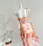 Ndyad Pink One Shoulder Chiffon Hi-Lo Party Dress HZ1024
