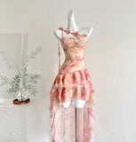 Ndyad Pink One Shoulder Chiffon Hi-Lo Party Dress HZ1024