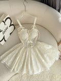 Ndyad Off-white Spaghetti Straps A-Line Lace Short Prom Dresses Homecoming Dresses HZ1024