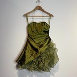 Ndyad Dark Green Spaghetti Strap A-Line Satin Tulle Short Prom Dresses Homecoming Dresses HZ1024